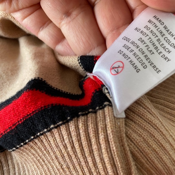 Alexia Admor Frances Stripe Trim Cardigan | Camel, Red & Black | Size M - Picture 11 of 13